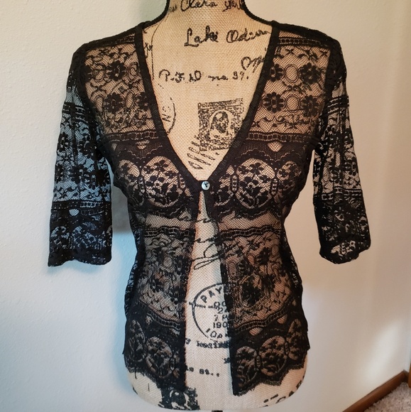 cement Sweaters - Black lace cardigan